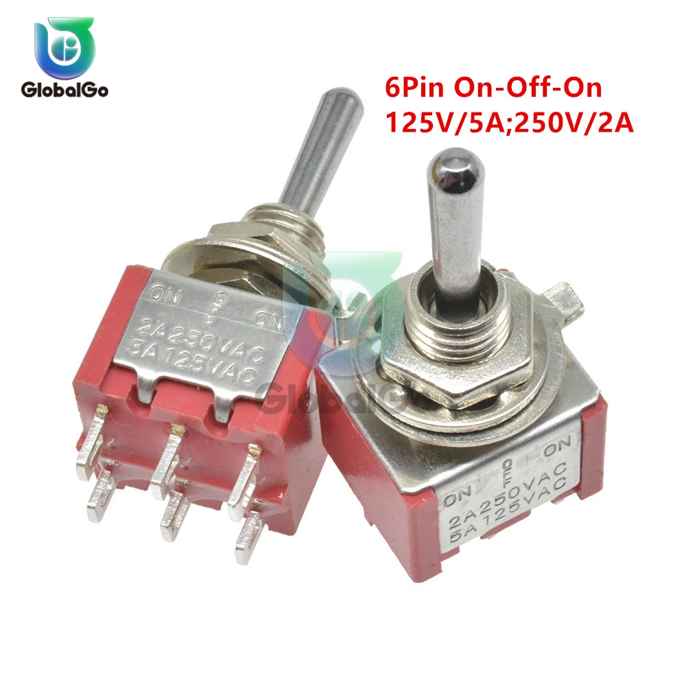 MTS 223 Self resetting Toggle Switch 6pin On Off On 13*11.6MM Silver