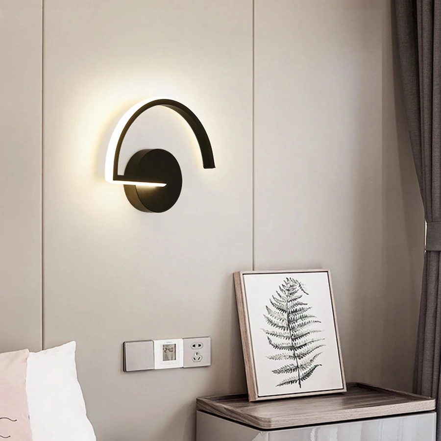 Acrylic Metal Nordic Modern Led Bedroom Light Wall Lights for Home Bedside Minimal Lamp Black White Applique Murale Luminaire