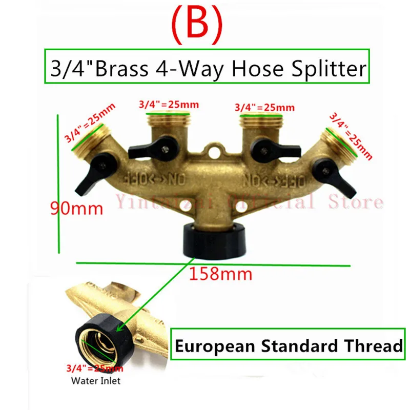 1 шт. 4 пути латунный кран адаптер Выпускной Шланг клапан шланг для коллектора разветвитель для крана адаптеры шайбы шланг Конец фитинги садовый полив - Цвет: B European Thread