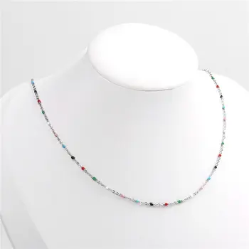 

45cm\ 50cm\60cm Stainless Steel Link Cable Chain Necklace Silver Color Enamel Necklaces Women Men Jewelry Gift