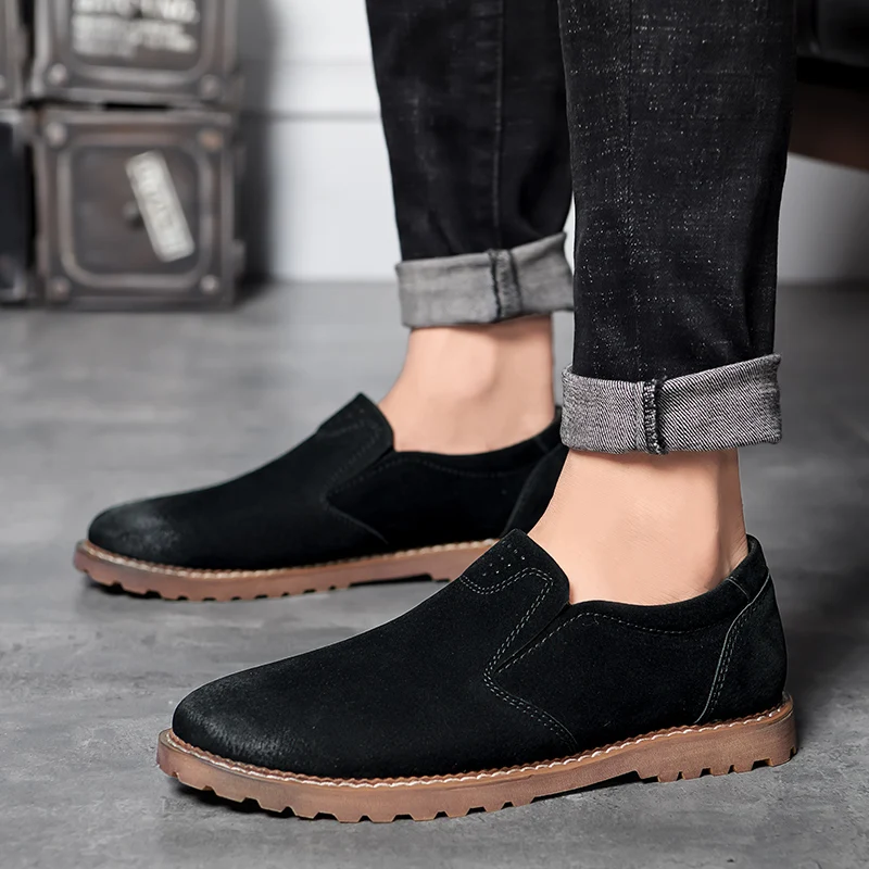 Г., осенняя повседневная обувь мужские модные кожаные мягкие лоферы, мужские туфли на плоской подошве в британском стиле повседневные лоферы в деловом стиле, HC-493 - Цвет: Черный