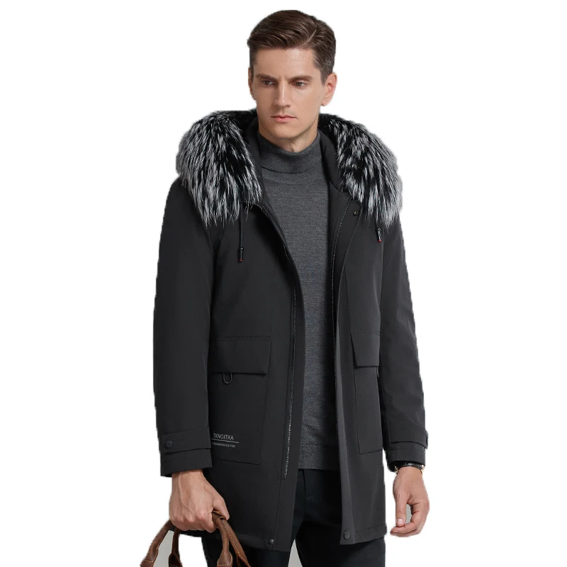 

New 2021 Winter Men's Jacket Coats Big Fox Fur Collar and Rex Rabbit Liner Warm Fur Coat Winter for Men, Big Sizes M-XXXXL