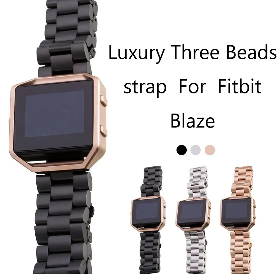 

Luxury Rose Gold Three Beads Stainless Steel Strap Replacement Smart Watch Band for Fitbit Blaze Wristband and Metal Frame