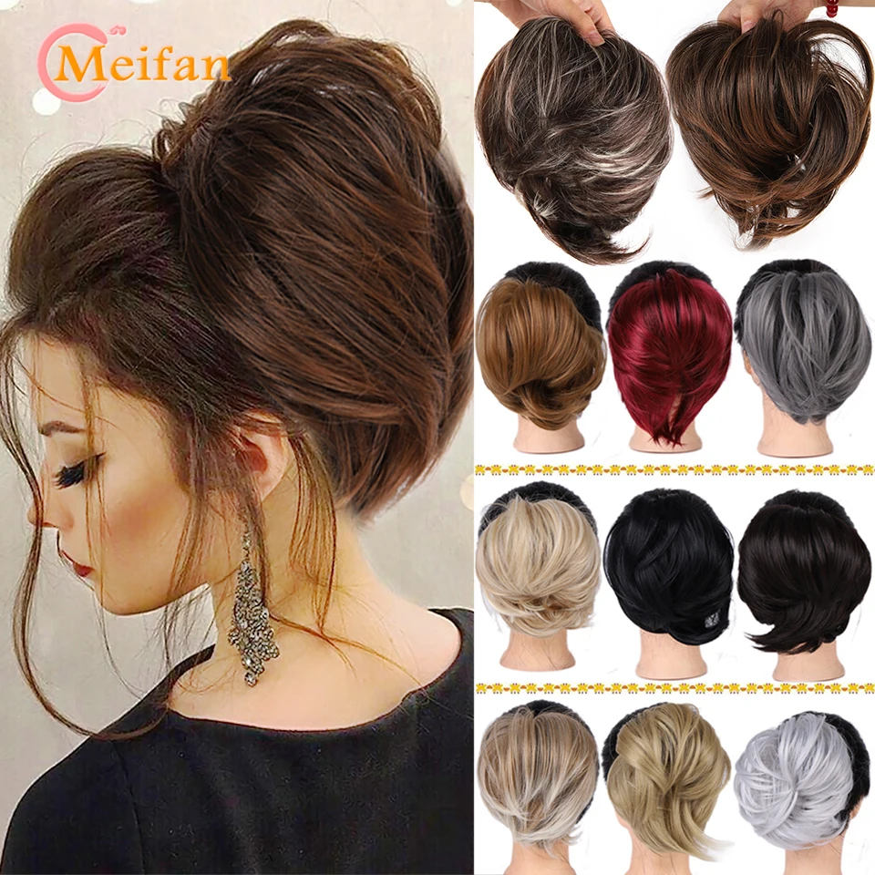 MEIFAN-cinta elástica para el pelo, moño para el pelo, Donut desordenado, pelo sintético liso, banda de goma, extensiones de cabello, postizo