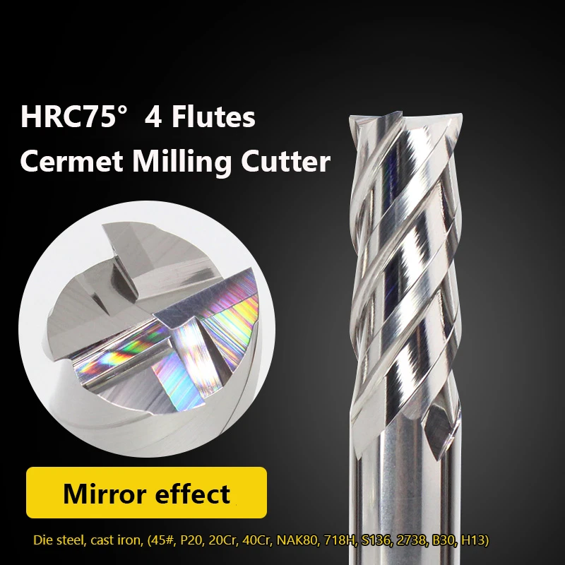 HRC75 Solid Cermet Milling Cutter Cerame Ceramal Metal Ceramic End Mill