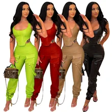 

2022 Spring Women Tracksuit Two Piece Set Crop Tank Top And Long Pants Skinny Matching Set Clothes For Women Outfit