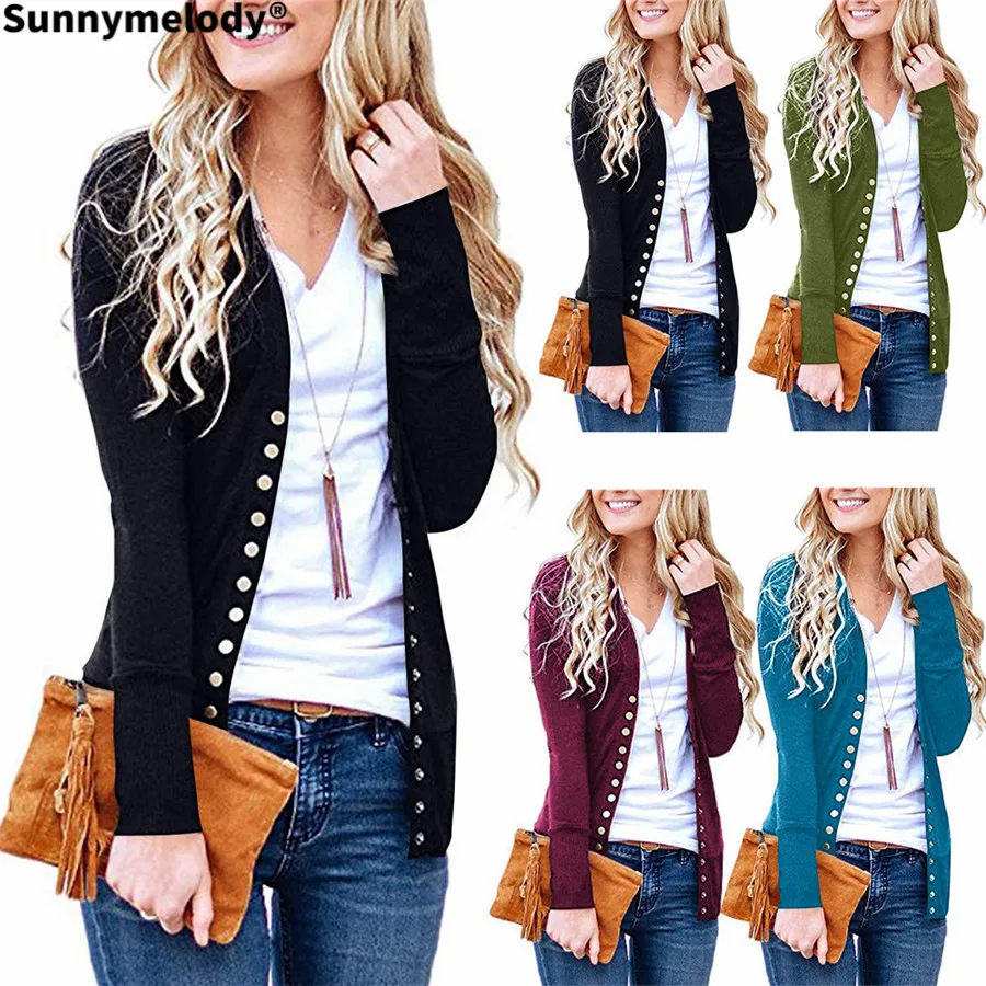 

2020 Autumn winter Women Sweater Fashion V Neck Long Sleeve Single Breasted Cardigan Knitted Tops Ladies Loose Casual Sweaters