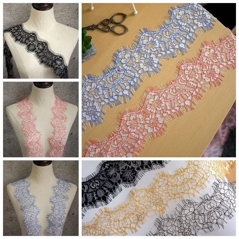 

6 meters/lot Colorful embroidery Eyelashes Lace Trim Fabric Flower DIY Crafts Dress Clothing Bra Ribbon lace material Handmade