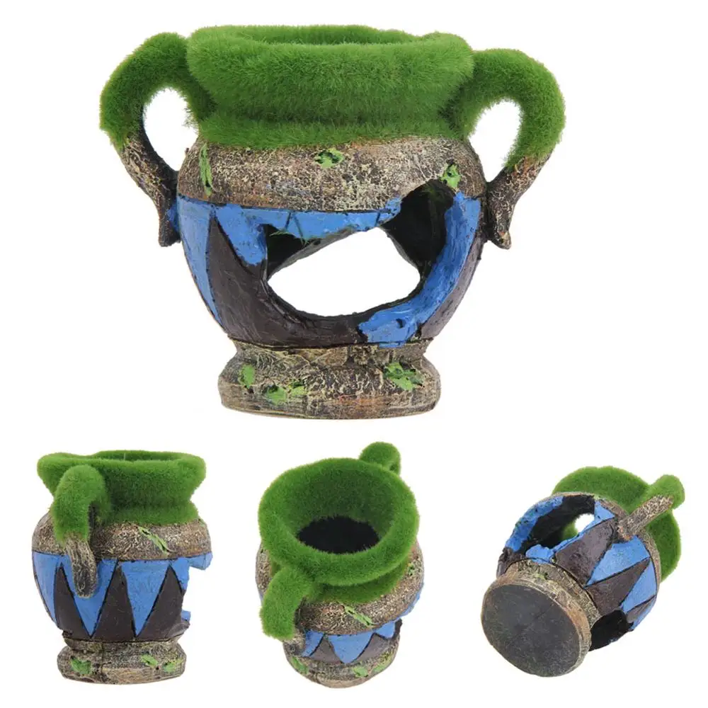 

Aquarium Decorations Resin Vase With Moss Fish Tank Background Ornaments For Shrimp Landscape Accessories