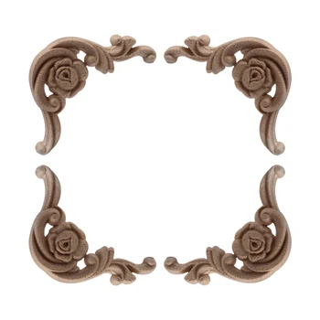 

Decoration Exquisite Carved Carving Lines Wood Applique Wood Decal Rose Oval Flower Wooden Furniture Corner Doors Window Cabinet