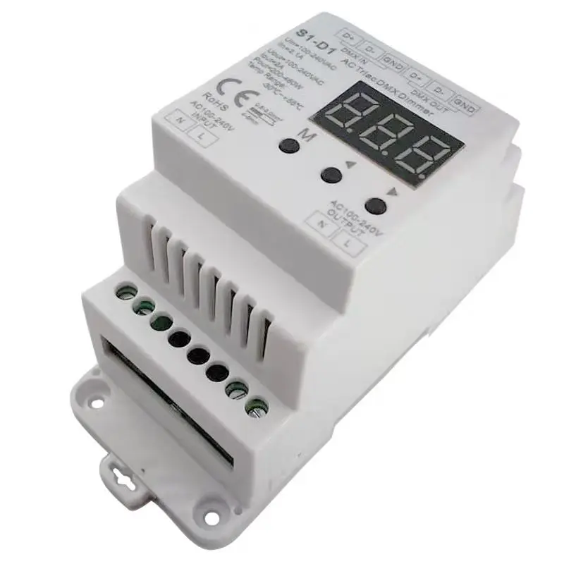 Led Triac DMX512 диммер 100 V-240 V AC Вход 1CH x 2A 1 канал Выход Высоковольтная Светодиодная лента Din Rail диммер цифровой дисплей