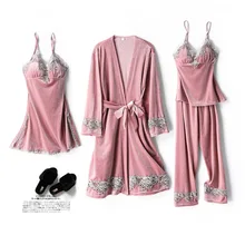 Feier/комплект из 4 предметов, банный халат, женское однотонное осенне-зимнее домашняя одежда для сна, Новое поступление, кружевное белье, мини-платье
