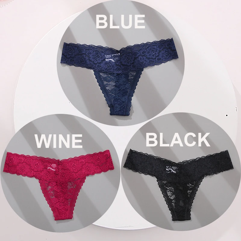 ladies panties FINETOO 3PCS/Set M-XL G-string Thong Panties for Woman Sexy Lace Floral Underwear Transparent Women's Underpants Female Lingerie bikini underwear Panties