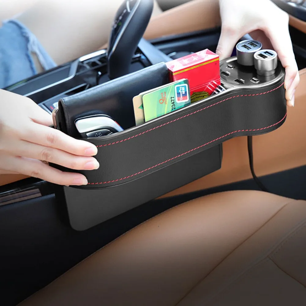 Автомобильное сиденье зазор Организатор хранения данных двойной USB порт зарядное устройство прикуриватель