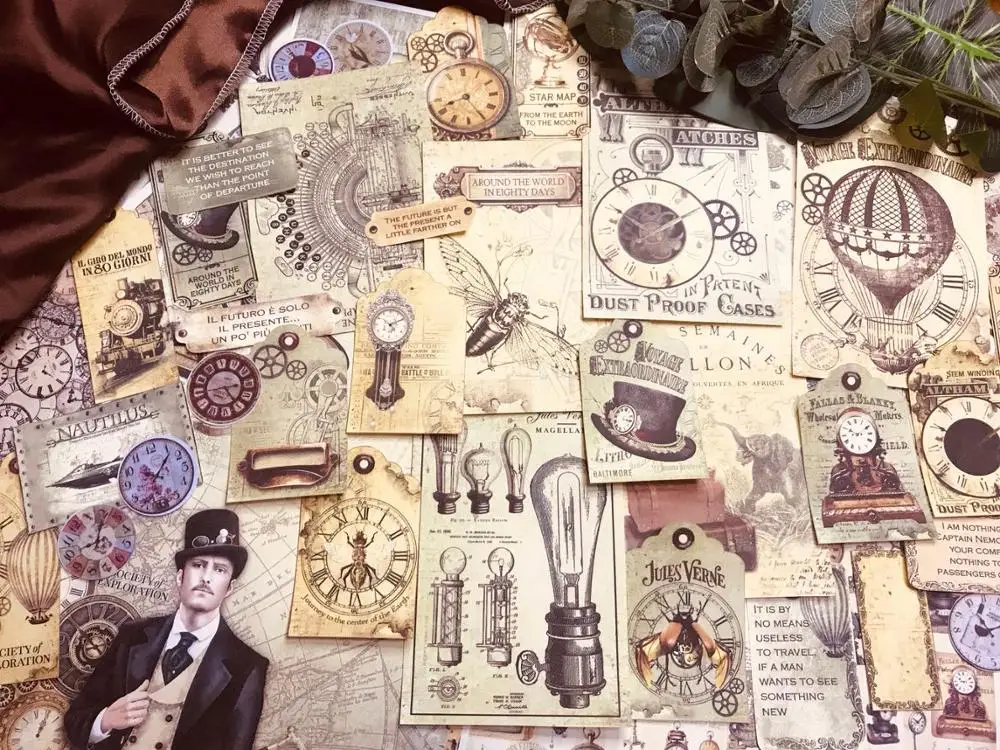 

56pcs/lot High quality Retro Ancient clocks and watches black and white Decorative Sticker DIY Scrapbooking Photo Escolar