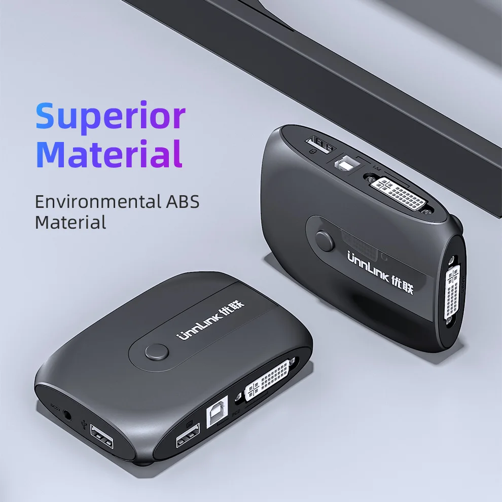  Unnlink 2X1 DVI KVM Switch Box Selector DVI Switch 2 In 1 Out Sharing USB 2.0 Monitor Mouse Keyboar