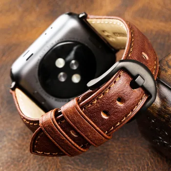 

Handcrafted with For Apple Watch Apple Leather Watch Strap 42MM 44MM Retro Full-Grain Leather Strap