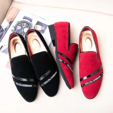 European Men Loafers Wedding Shoes Classic Business Club Shoes Suede Leather Shoes For Men Slip On Flats Casual Shoes Red Black