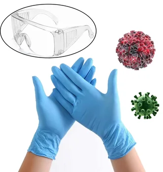 

50/100PCS Disposable Latex Gloves Blue Nitrile Gloves Universal Right and Left Hand Gloves With protective eyepiece