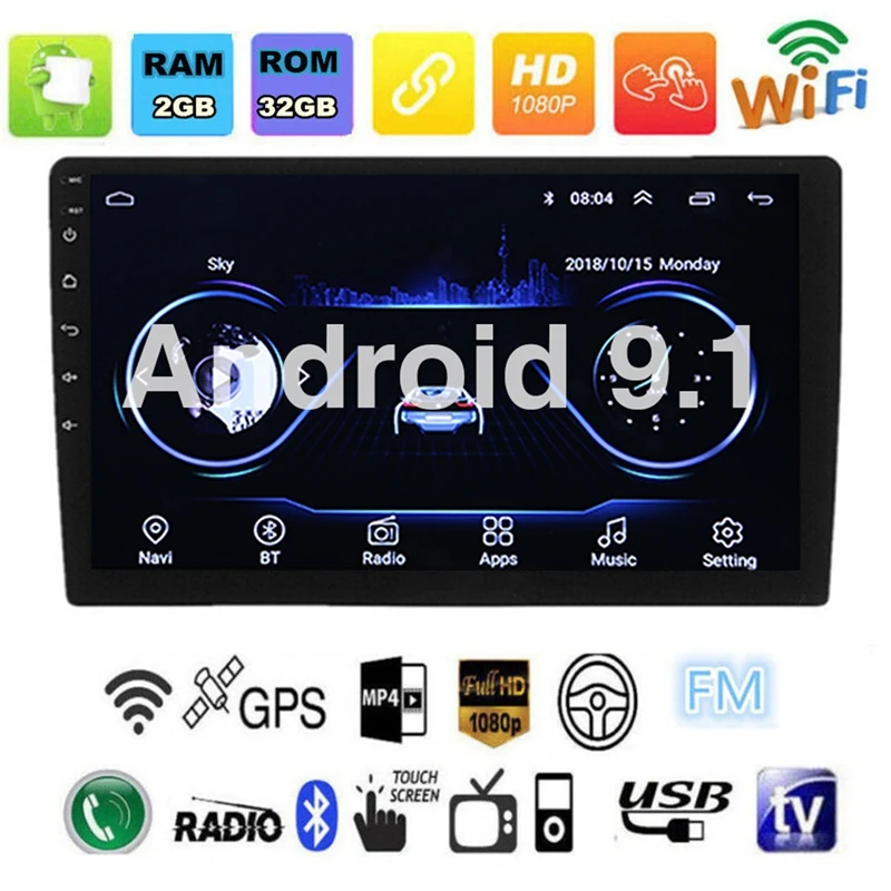  10.1 inch Universal Android 9.1 Double 2Din Car MP5 Player GPS Wifi Radio 2GB+32GB Car Multimedia P