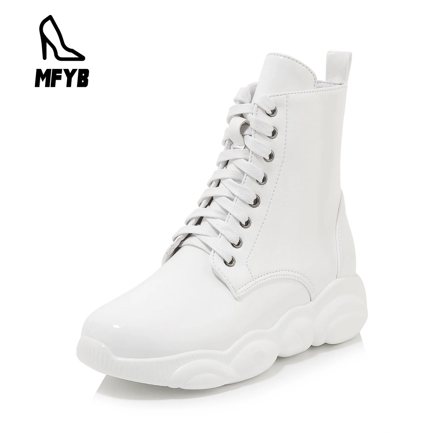 

MFYB Women's boots 2019 autumn and winter new casual panda bottom flat bottom cross straps low boots large size 34-46