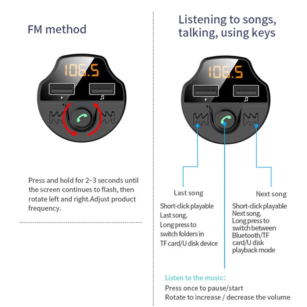 KISSCASE Bluetooth 5,0 MP3 плеер Handsfree автомобильный комплект fm-передатчик Поддержка TF карта U диск 3.1A двойной Переходник USB для зарядки в машине