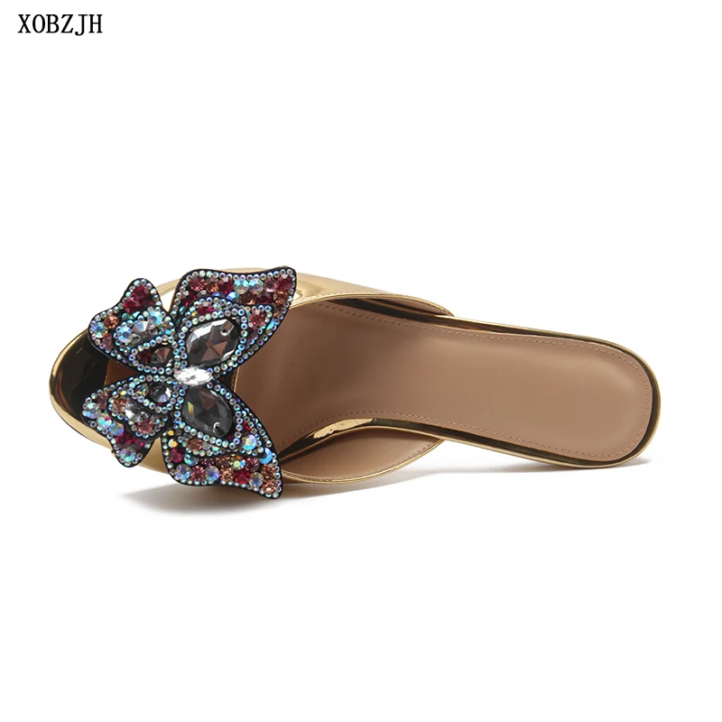 XOBZJH; женские босоножки; модель года; роскошные кожаные брендовые туфли на низком каблуке с открытым носком и пряжкой-бабочкой; Дизайнерская обувь для свадебной вечеринки размера плюс