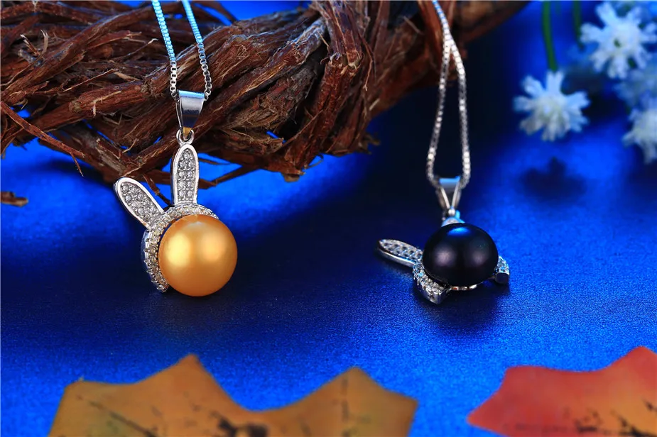 Dainashi High Quality Genuine Natural Freshwater Pearl Necklace Women 925 Sterling Silver Zircon Rabbit Pendant Necklace