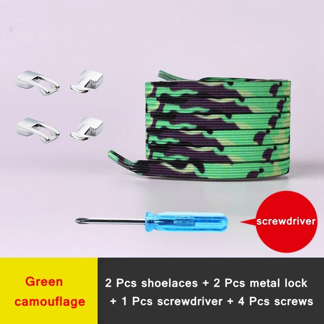 New Elastic Shoe Laces Fashion Metal Cross lock No Tie Shoelaces Suitable for all kinds of shoes child Adult flat Lazy Lace Green camouflage