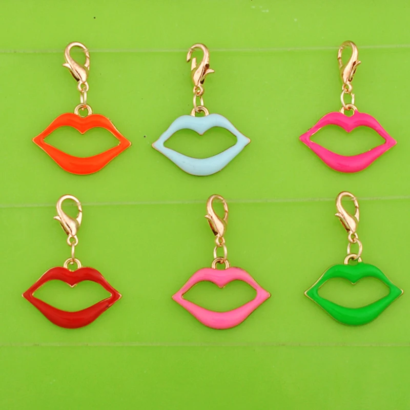 

DIY metal dangle enamel hollow mouth lip charms with clasp pendants for bracelet/necklace/earring jewelry making charm ornament