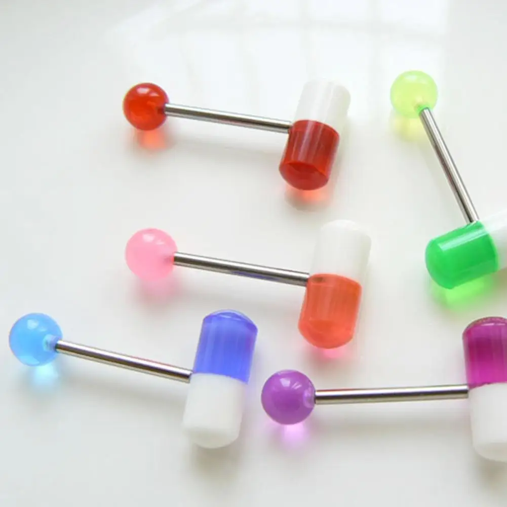 Piercing Jewelry Body Piercing Jewelry Body Jewelry 10pcs/lot Colorful Capsule Tongue Rings Acrylic Pill Tongue Piercing Steel Punk Body Piercing Rings Jewelry Gifts