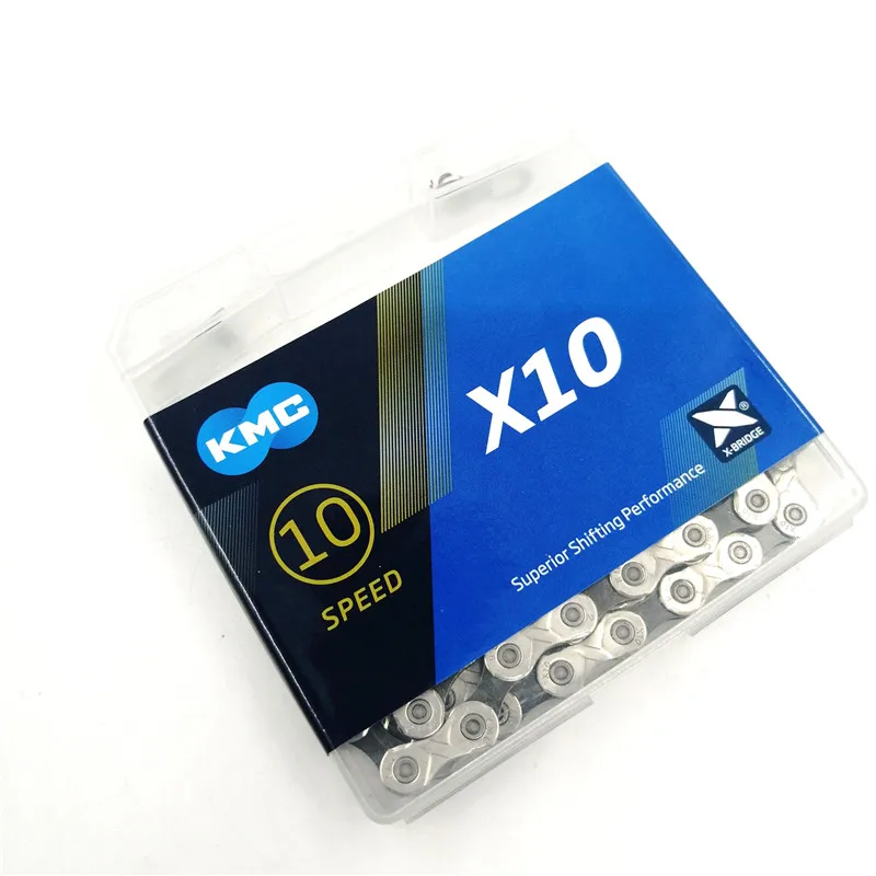 KMC X10 серебристый/черный 10 скоростей 128 звеньев MissingLink велосипедная цепь 10-20-30 скоростная кассета MTB городской дорожный велосипед треккинг велосипедная цепь