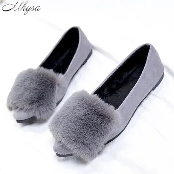 

Mhysa 2020 New Fashion wool warm casual shoes pointed toe comfortable suede Slip-on women's flats shoes cashmere women shoes