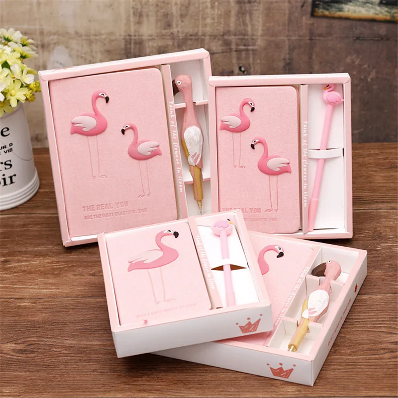 

Cute Flamingo Notebook set Unicorn Note Book With free gel Pen Diary Day Planner Journal Stationery girl gift School Supplies