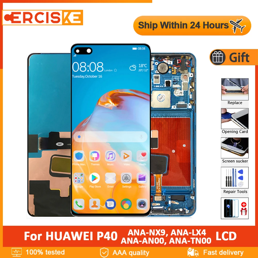 

6.1" Original Screen For Huawei P40 LCD Display Touch Screen With Frame P40 ANA-NX9 LX4 AN00 TN00 LCD Display Digitizer Assembly