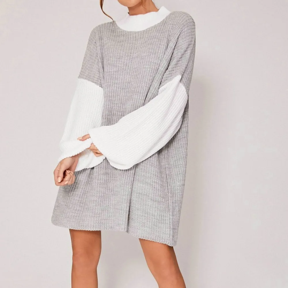 

Sweaters Womens Casual Long Sleeve Jumper O Neck Stitching Color Sweaters Dress Autumn winter women sweaters