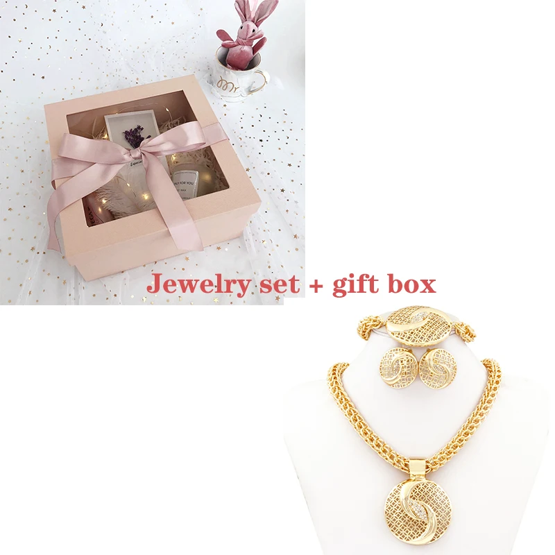 Jewelry Sets and box Liffly ювелирные изделия из золота из Дубаи комплекты для Для женщин большое ожерелье Мода нигерийские Свадебные африканских Кристалл Свадебный костюм комплект ювелирных изделий - Окраска металла: Jewelry Sets and box