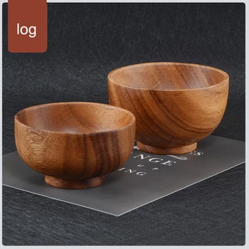 

Natural Wooden Bowl Japanese Style Rice Soup Ramen Salad Bowls Round Food Container Kitchen Dining Room Table Decoration Supply