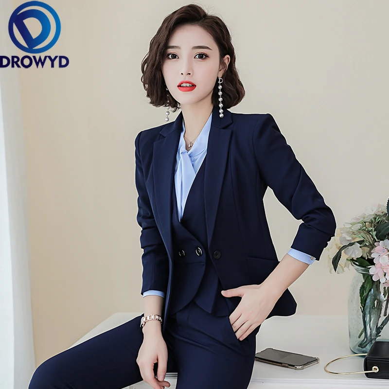 

Black Elegant Work Pant Suits OL 5 Piece Set for Women Business Suit Set Uniform Slim Blazer and Pencil Pant Office Lady Suit
