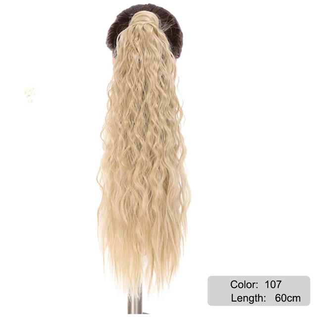 DIANQI Synthetic Corn Wavy Long Curly Ponytail Hairpiece Wrap on Clip Hair Extensions Black Pony Hair 107