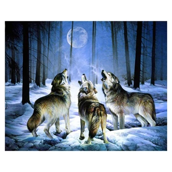 

DIY Diamond Embroidery Moonlight Wolf Diamond Painting Cross Stitch Rhinestone Home Decoration Square Diamond