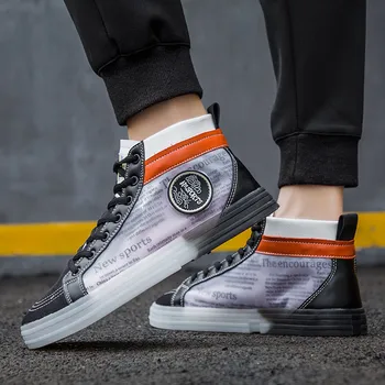 

Leatter Printed High-tops Men's Breathable Canvas Cloth Shoes Students Color Matching Crystal Soles Casual Flats ботинки мужские