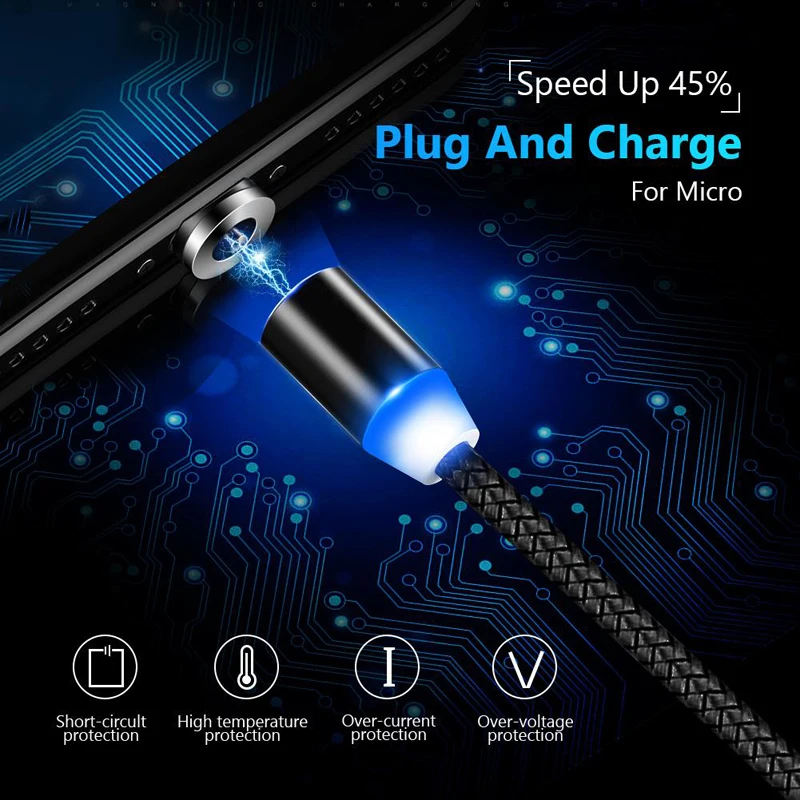 Магнитный кабель 2.4A для быстрой зарядки светодиодный Micro USB Type-C Xiaomi Redmi 8 8A 7A 6A 5 Plus 4A