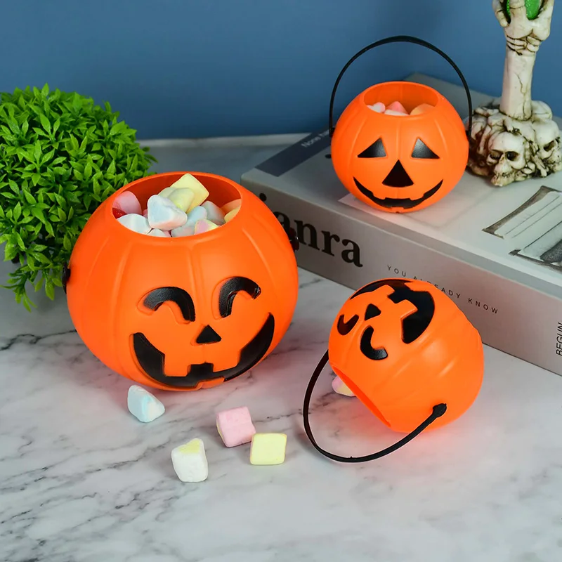 3 Pcs Plastic Pumpkin Bucket Kid Children Trick or Treat Performance Props  Pumpkin Candy Holder Pot Halloween Party Decorations
