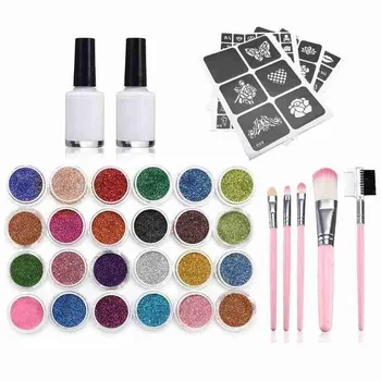

1set Semipermanent Tattoo Kit Decals Assorted Glitter Tattoo Kit DIY Body Art Supplies Glitter Powder Glue Brush Templates