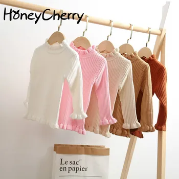 

Autumn baby girl sweater female baby knitted pullover sweater baby fungus half turtleneck bottoming sweater