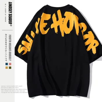 

Lindsey Seader Harajuku Couple T-shirt Men Printed Letters Print Cotton Summer Tshirt Short Batwing Sleeve Fashion Tshirt Tees