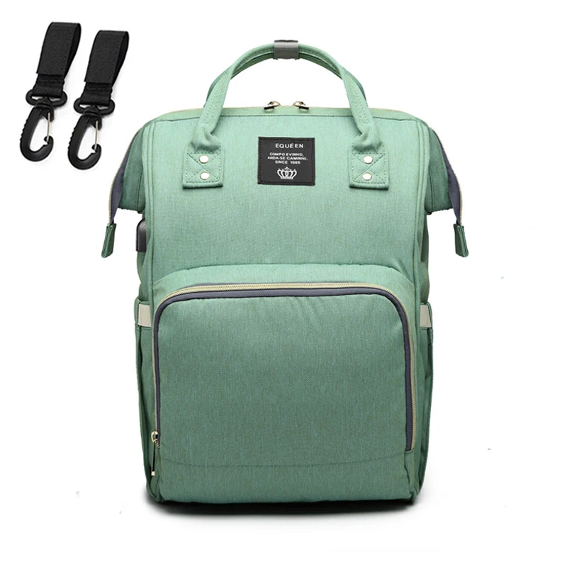 Fashion Mummy Maternity Diaper Bag Large Nursing Bag Travel Backpack Designer Stroller USB Baby Bag Baby Care Nappy Backp - Цвет: M01-green