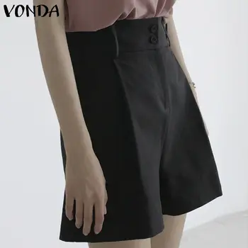 

VONDA Summer Shorts 2020 Women Casual Solid Color High Waist Shorts Plus Size Elegant OL Office Party Pantalons Loose Shorts 5XL