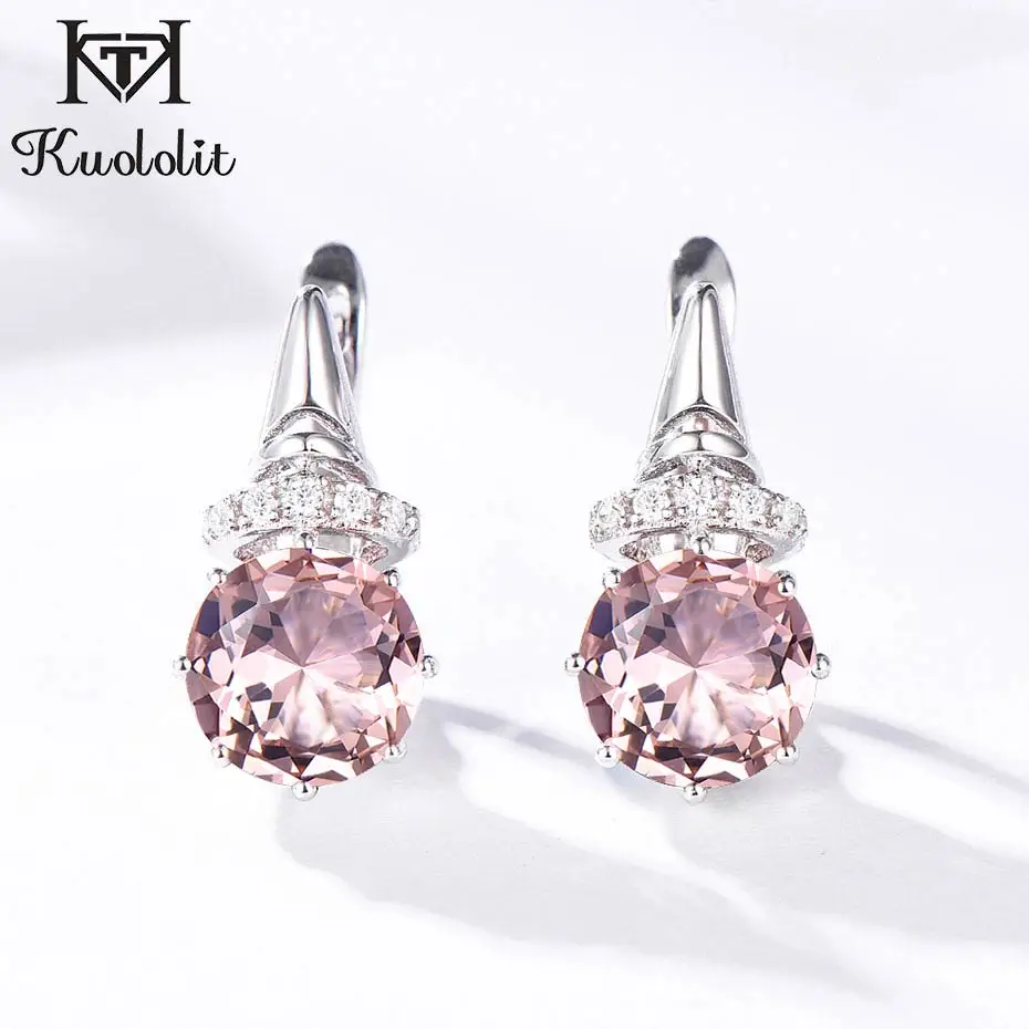 Kuolit 4.7ct натуральный Blueish Мистический Кварц, клипсы для женщин, 925 пробы, серебро, драгоценный камень, хорошее ювелирное изделие, подарок на помолвку - Цвет камня: morganite